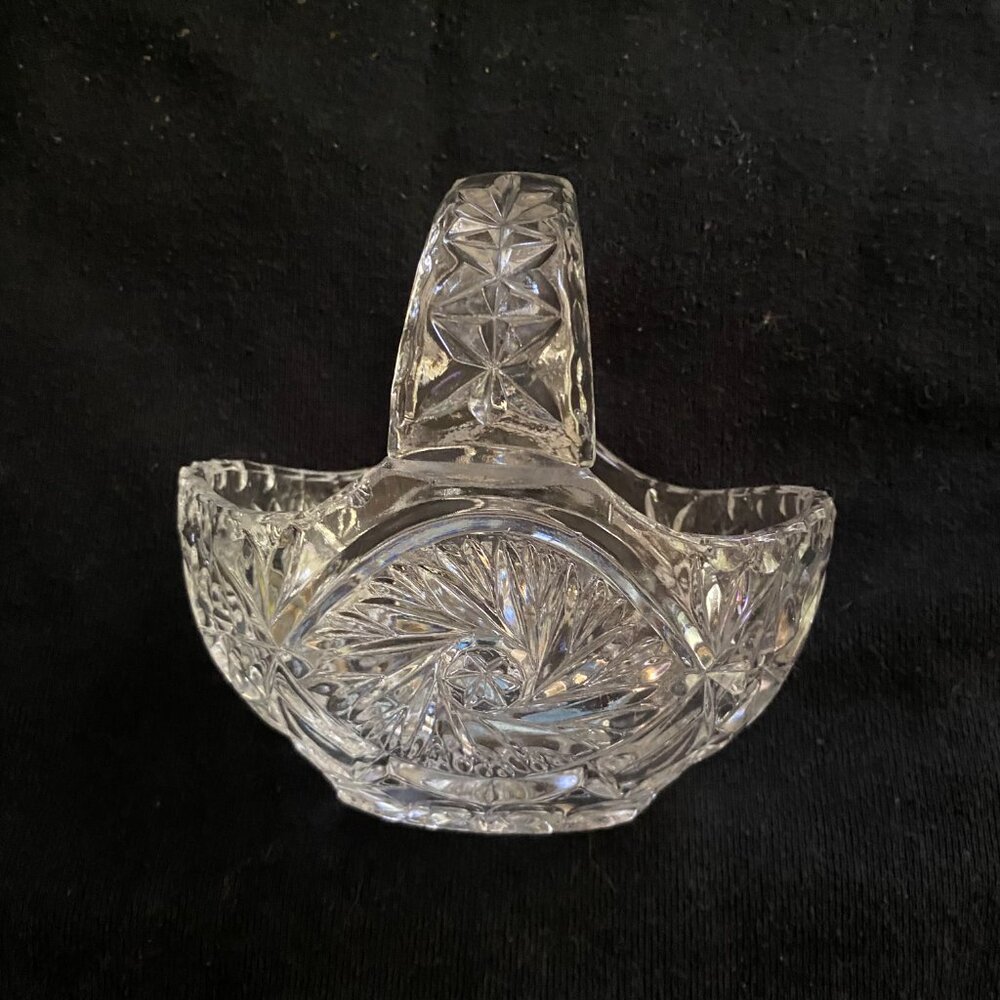 Vintage Lead Crystal Cut Glass Basket 5"